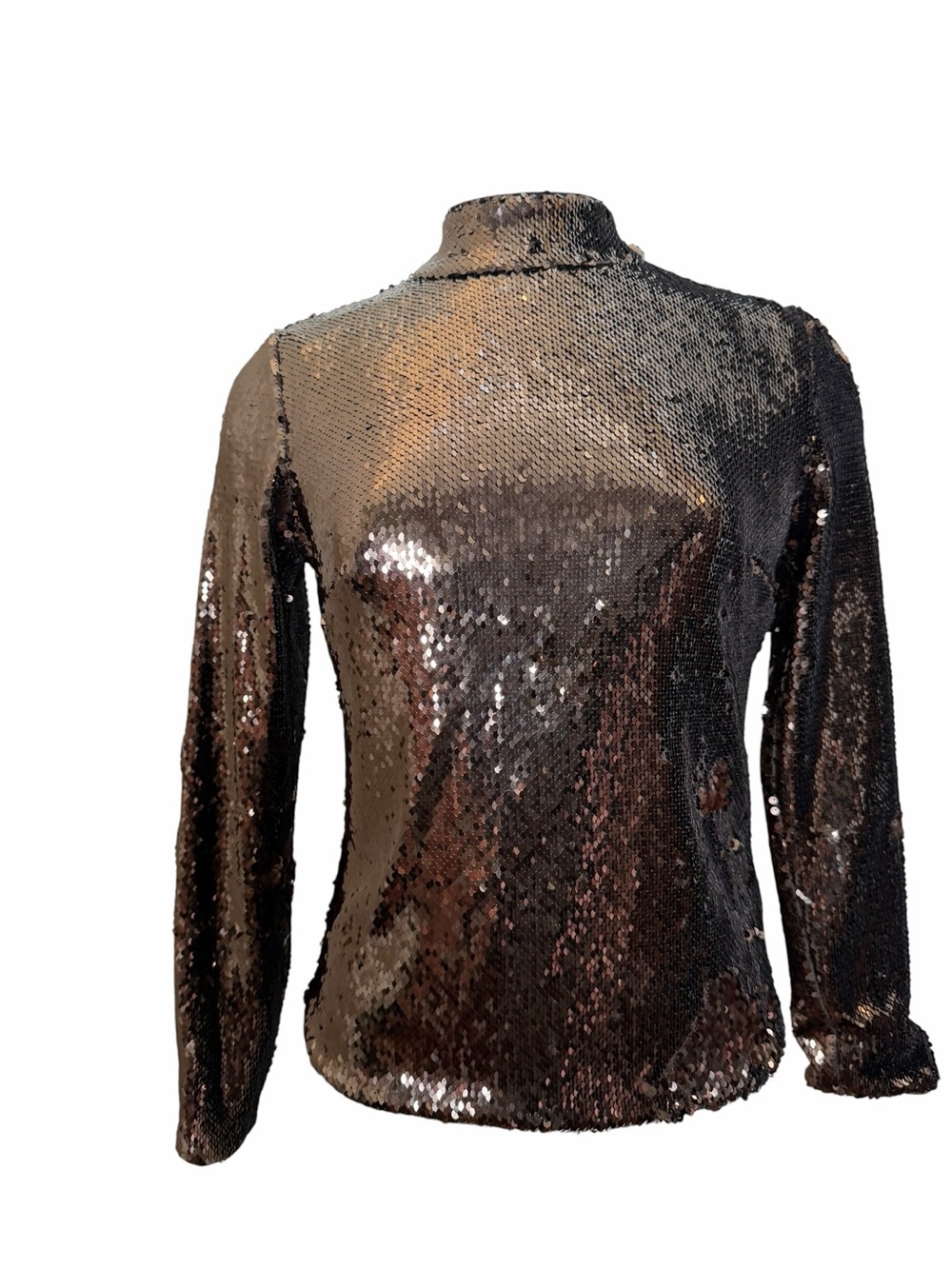 Ted Baker London Bronze and Black Sequin Mock Neck Long-Sleeve Top